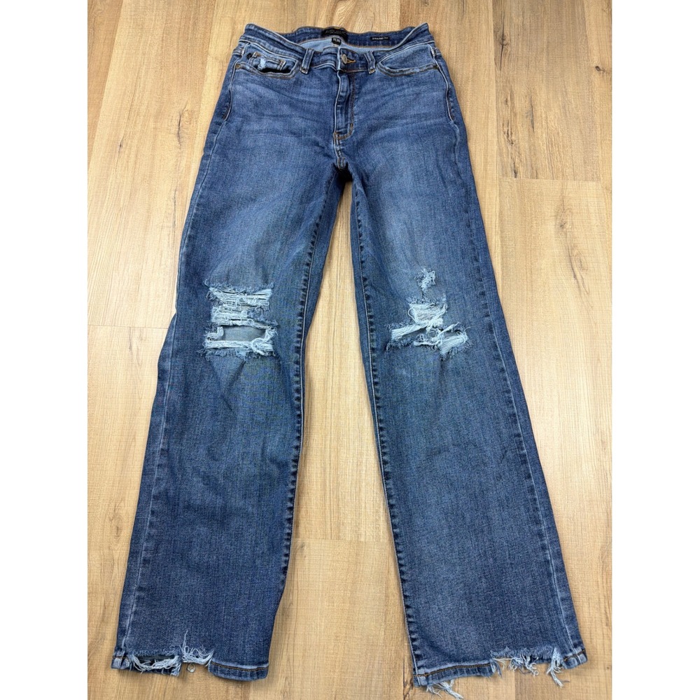 Judy Blue Straight Fit Distressed Jeans Medium Wash Raw Hem JB82592DK Size 11 30